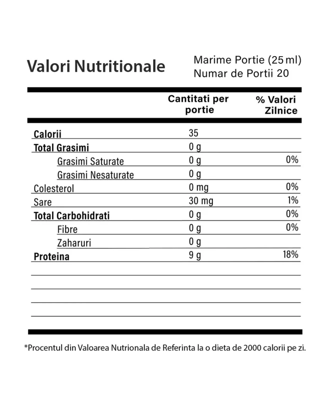 Colagen Lichid Hidrolizat 10000mg B12 - sticlă cu 500 ml - Valori Nutritionale