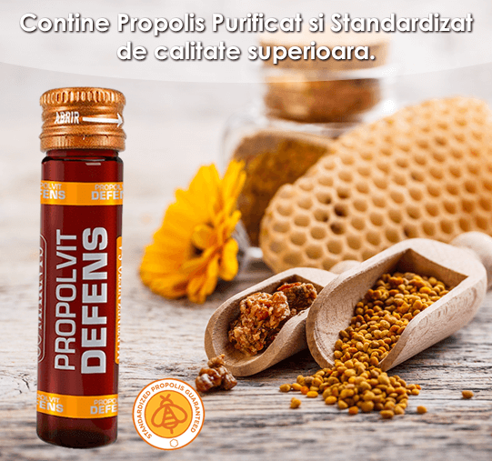 Propolvit Defense contine propolis standardizat si purificat in formula sa.fw