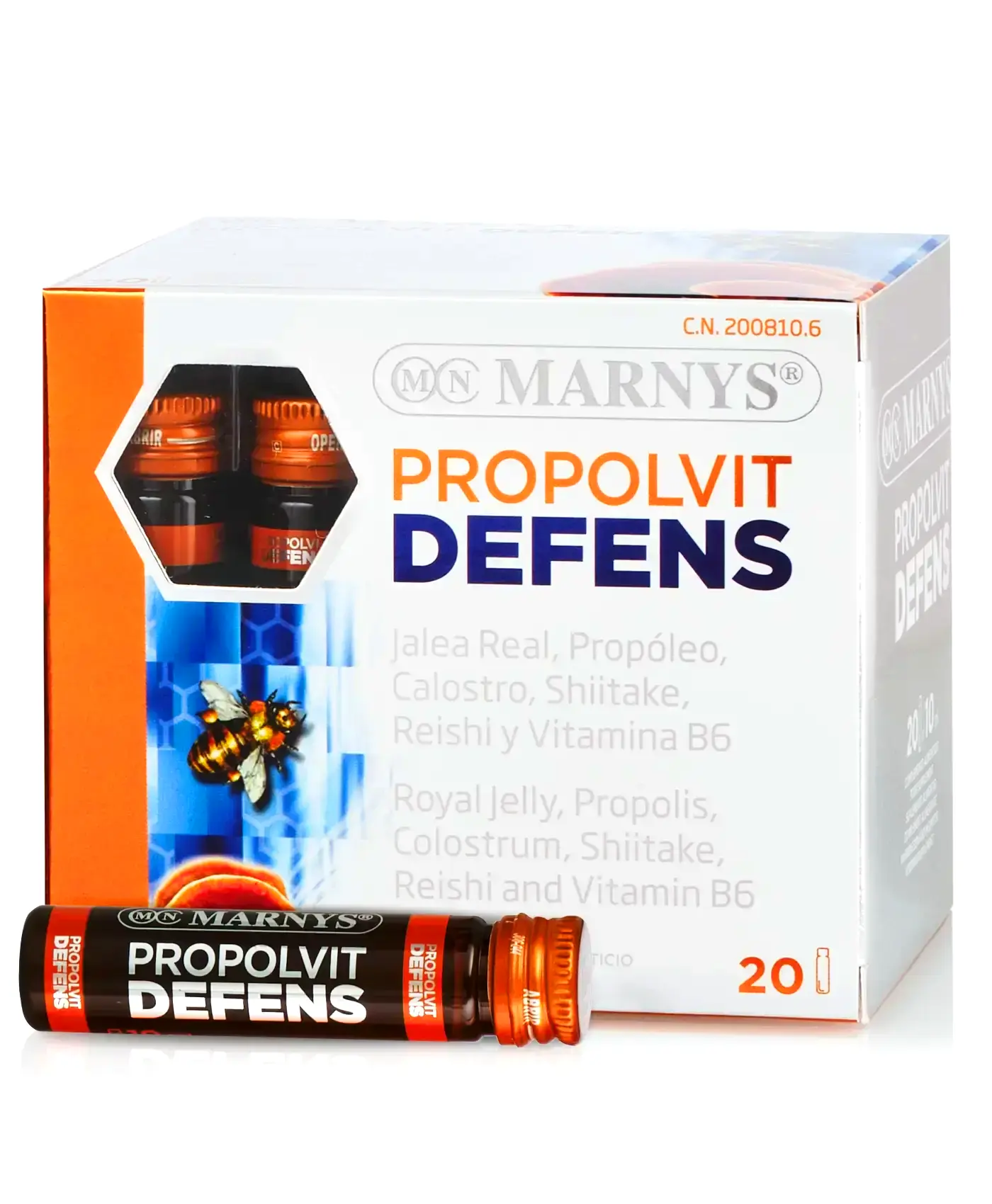 Propolvit Defens + 6 Ingrediente Active - Laptisor de Matca, Colostru, Propolis, Shiitake, Reishi si Vitamina B6 - 20 Fiole