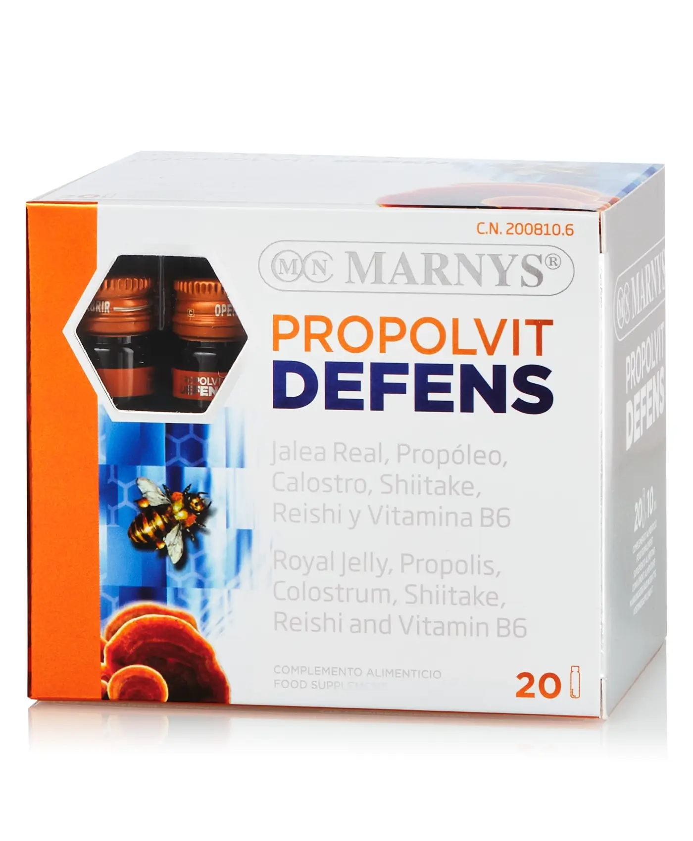 Propolvit Defens + 6 Ingrediente Active - Laptisor de Matca, Colostru, Propolis, Shiitake, Reishi si Vitamina B6 - 20 Fiole