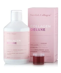 Colagen Deluxe – Colagen Marin Hidrolizat Lichid cu 12.500 mg + Acid Hialuronic 75 mg + Biotină 5000 mcg + MSM 125 mg + Zinc + Siliciu + Vitamine – Sticlă cu 500 ml