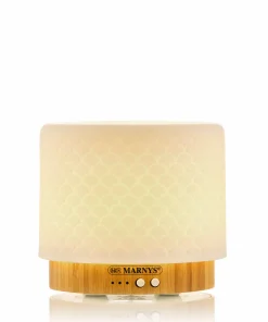 Difuzor Aromaterapie cu Ultrasunete, Lampă Ceramică Elegantă, MARNYS, 12W, 280ml, Albă + Inserție Bambus