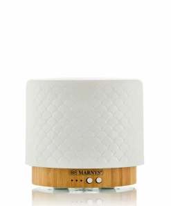 Difuzor Aromaterapie cu Ultrasunete, Lampă Ceramică Elegantă, MARNYS, 12W, 280ml, Albă + Inserție Bambus
