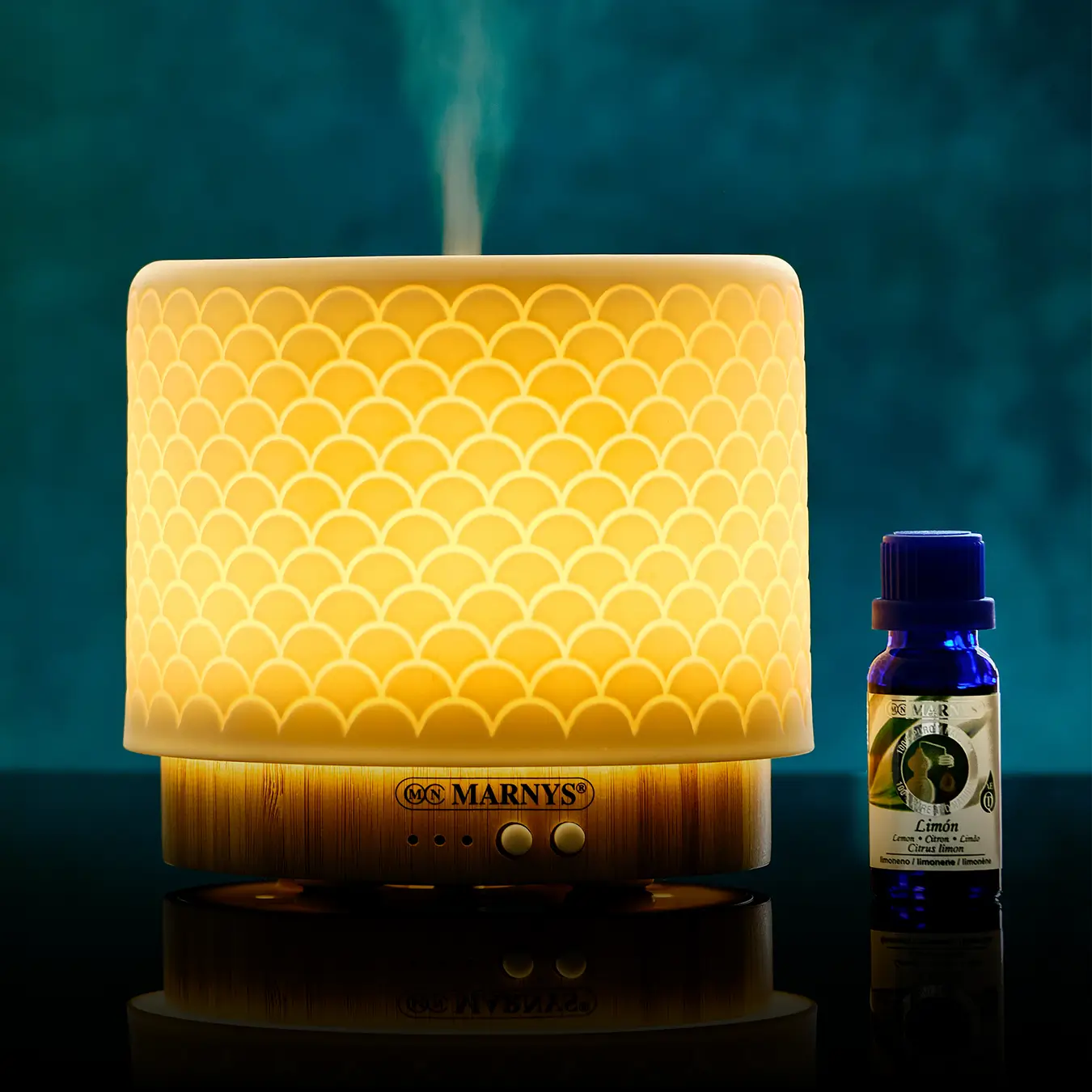 Difuzor Aromaterapie cu Ultrasunete, Lampă Ceramică Elegantă, MARNYS, 12W, 280ml, Albă + Inserție Bambus Difuzor Aromaterapie cu Ultrasunete, Lampă Ceramică Elegantă, MARNYS, 12W, 280ml, Albă + Inserție Bambus