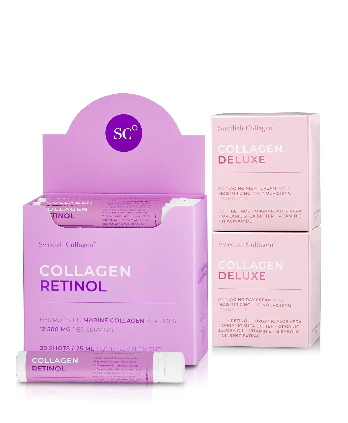 Pachet Retinol Power cu Colagen Retinol 20 Fiole + Pachet Creme Retinol Zi si Noapte